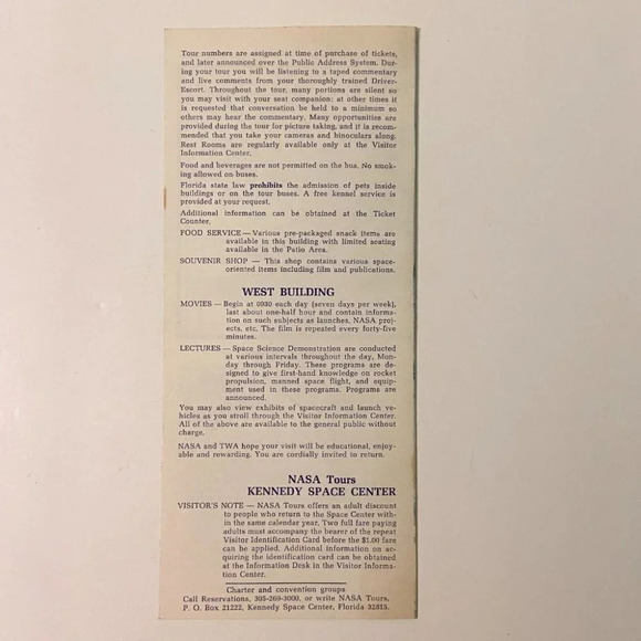 Vintage John F Kennedy Space Center Nasa  Tour Information Travel Brochure - Picture 2 of 12